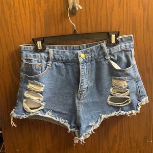 Raw edge jean shorts, size M